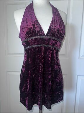 City Triangles Velvet Halter Tunic in Plum